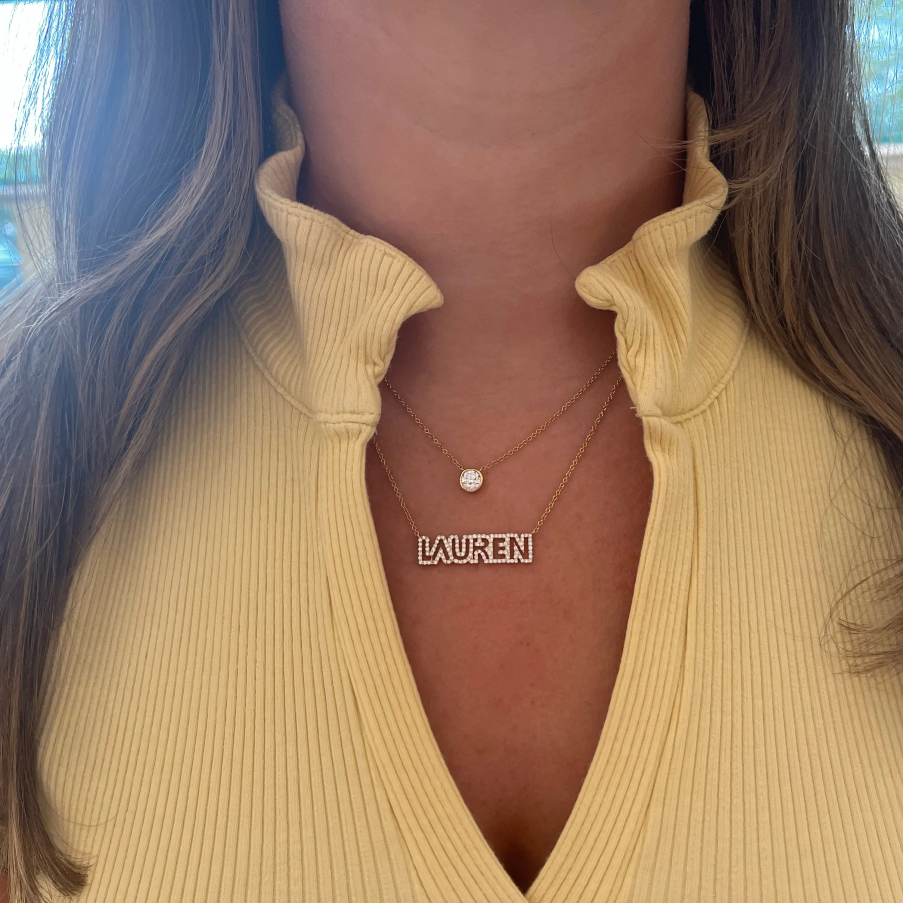 Diamond Block Letter Nameplate Necklace