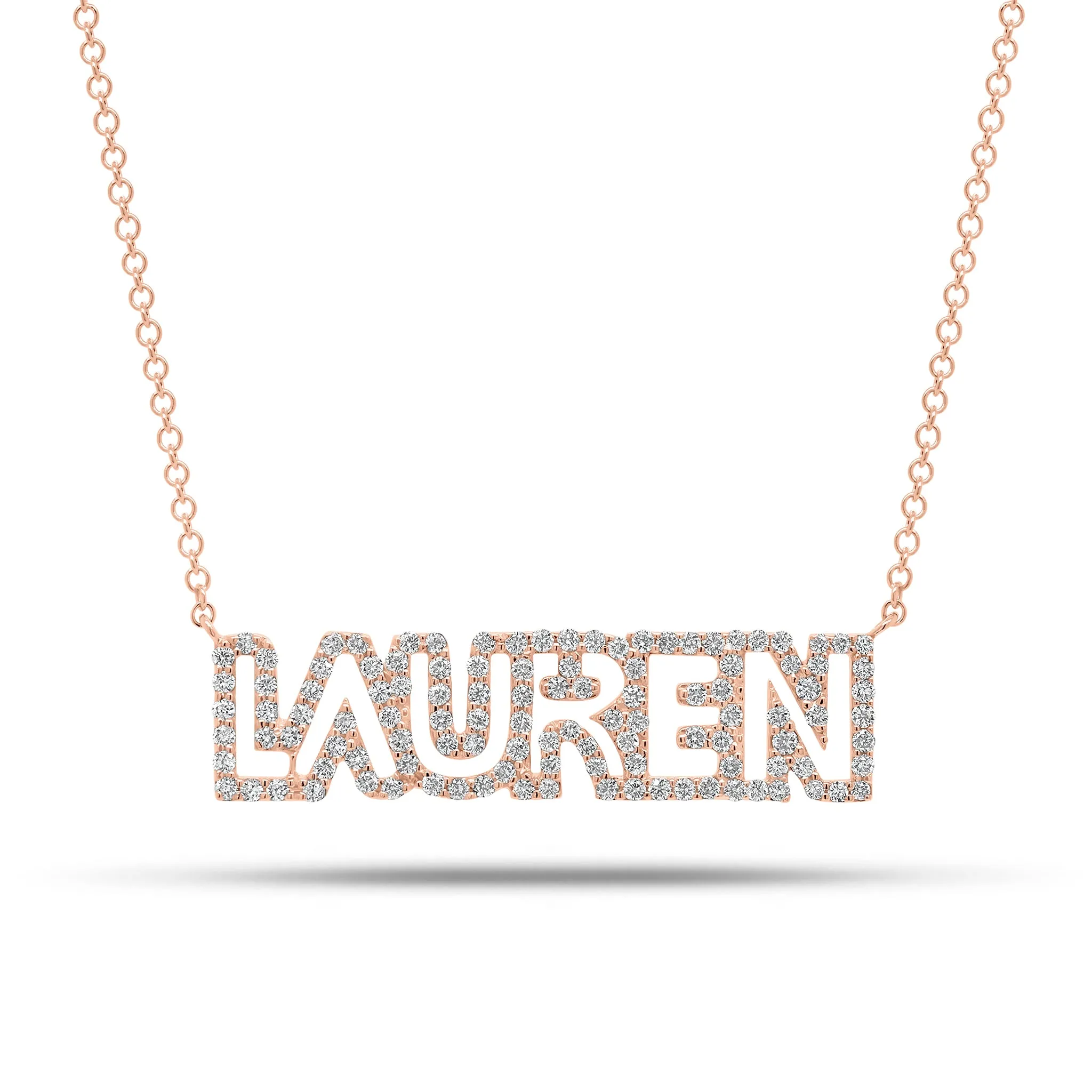 Diamond Block Letter Nameplate Necklace