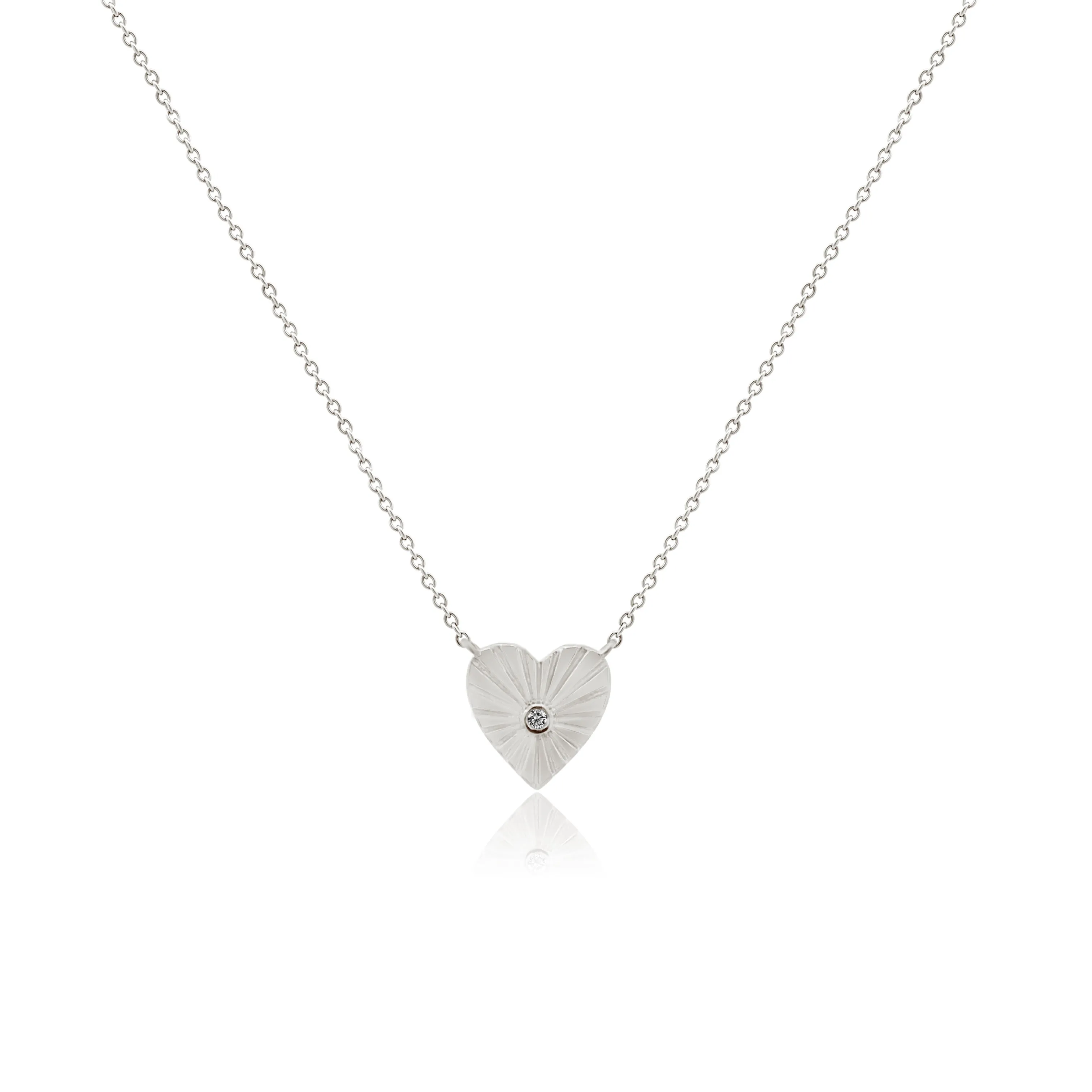 Diamond Center Fluted Heart Necklace
