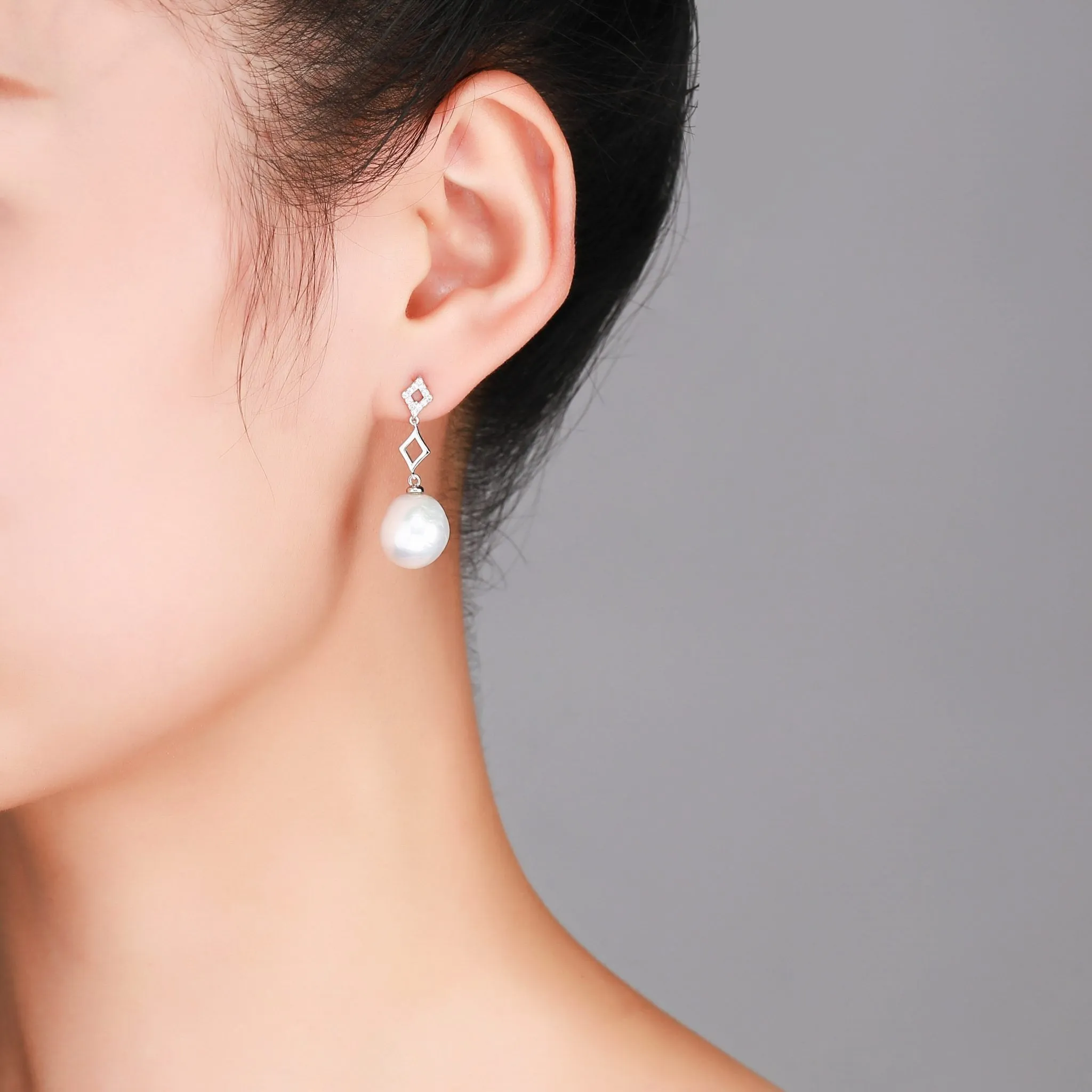 Diamond Drop Edison Pearl Earrings