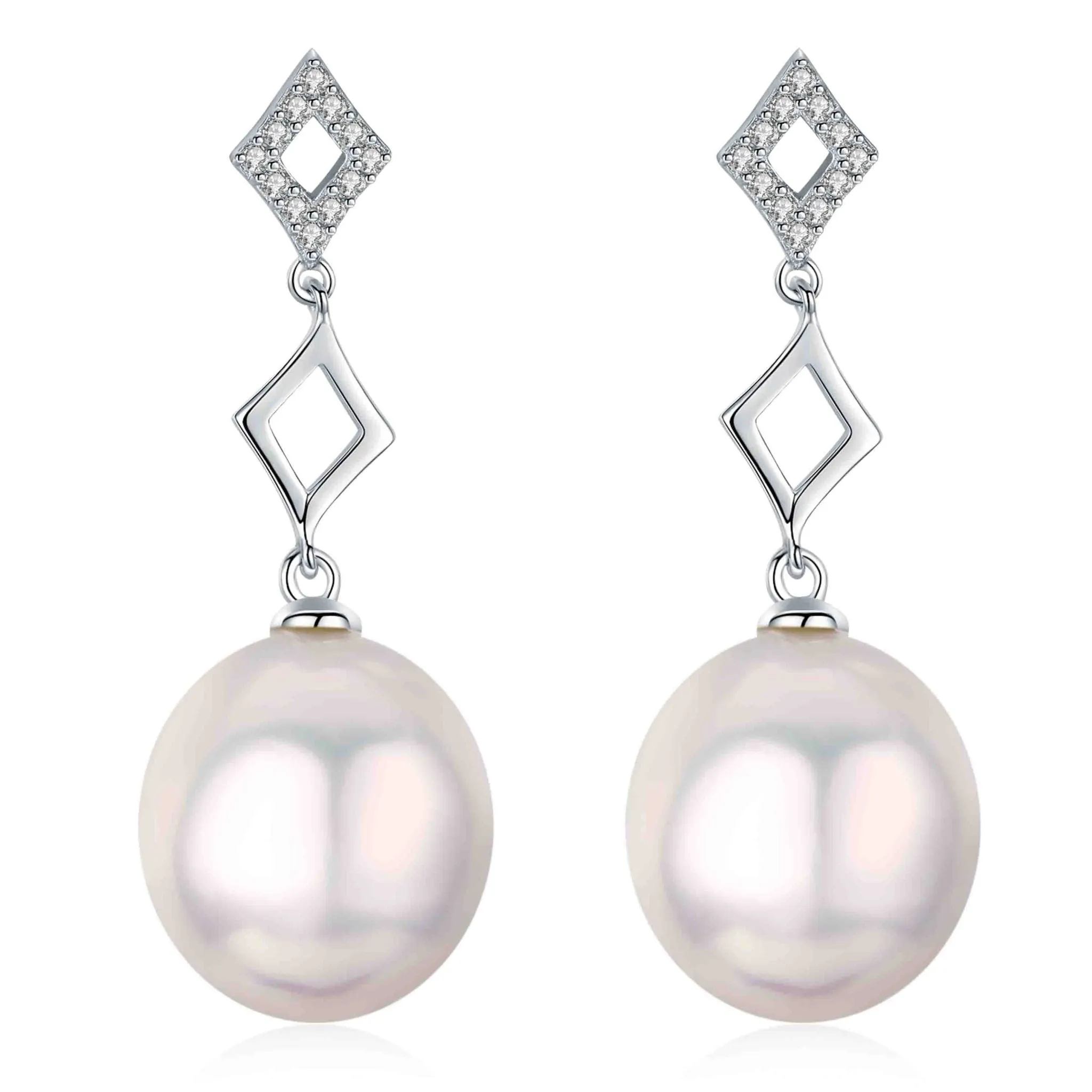 Diamond Drop Edison Pearl Earrings