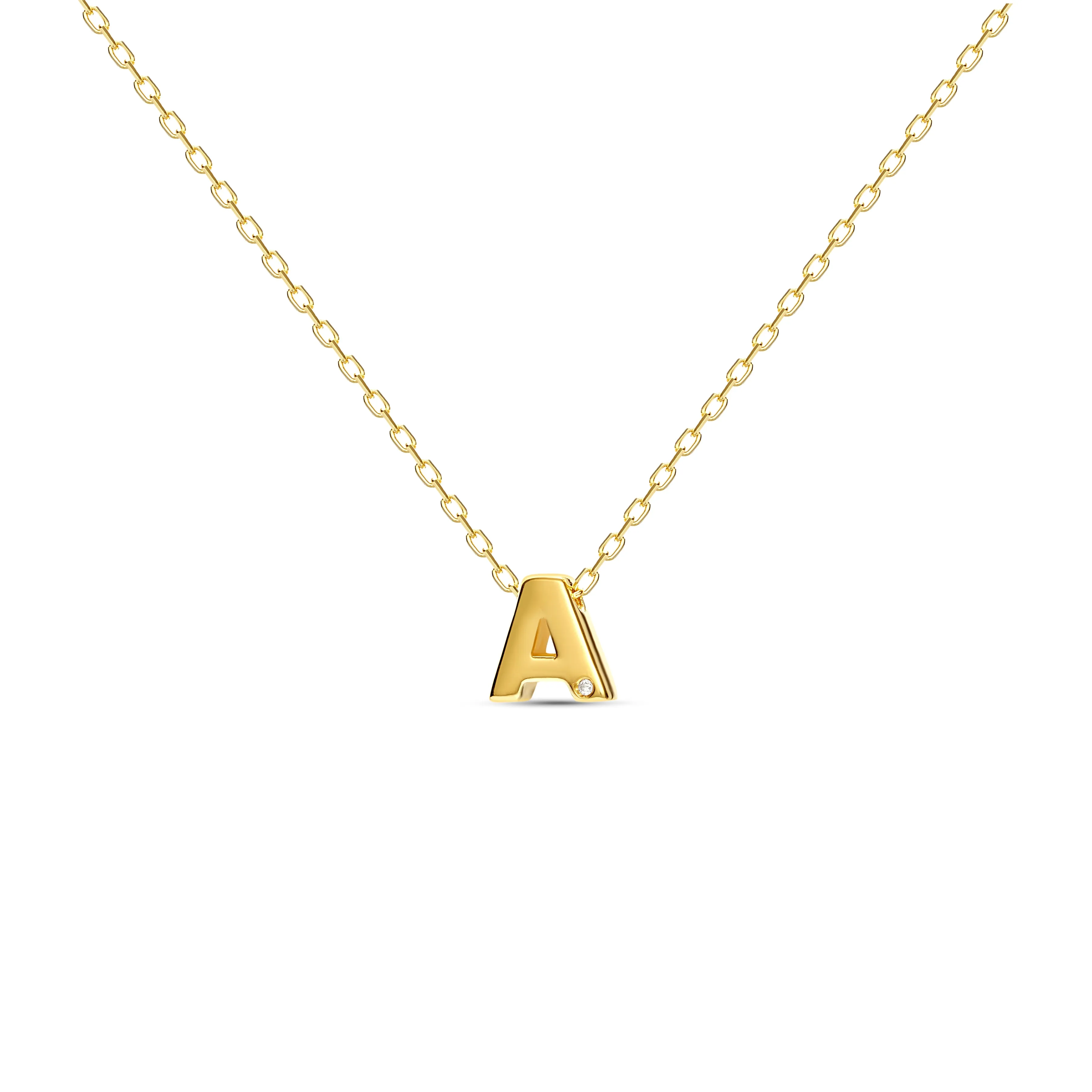 Diamond Letter Necklace "A" - 18 karat gold vermeil on sterling silver, diamond 0.01 carat