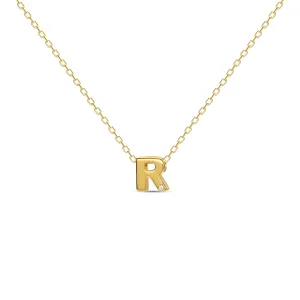 Diamond Letter Necklace "R" - 18 karat gold vermeil on sterling silver, diamond 0.01 carat