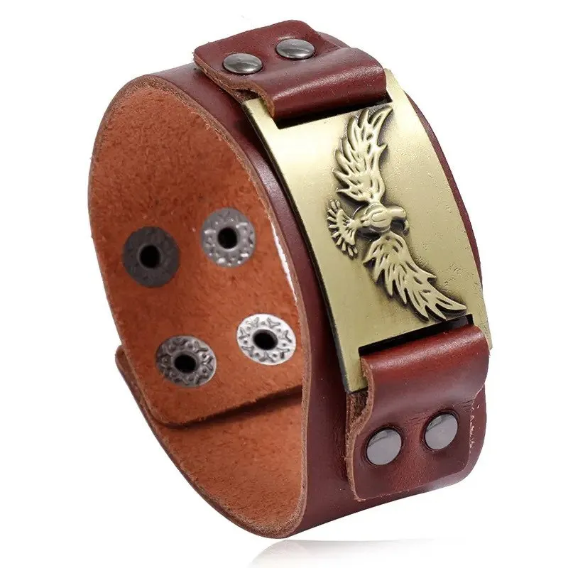 Eagle Leather Bracelet Punk Men's Nordic Bracelet with Blood Eagle - Pagan Jewelry of Talisman