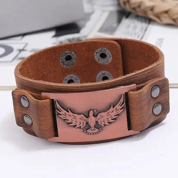 Eagle Leather Bracelet Punk Men's Nordic Bracelet with Blood Eagle - Pagan Jewelry of Talisman