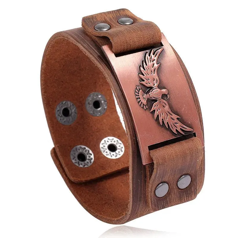 Eagle Leather Bracelet Punk Men's Nordic Bracelet with Blood Eagle - Pagan Jewelry of Talisman