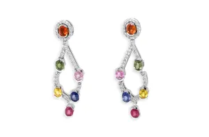 Earrings 18kt Gold Chandelier with Multicolor Sapphires & Diamonds