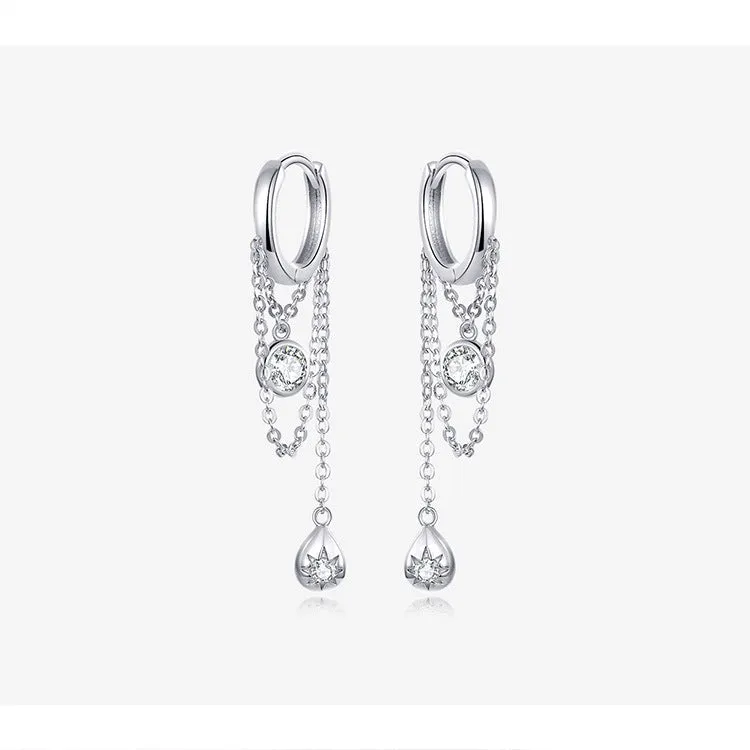 Earrings Sterling Silver Fashion Zircon Long Tassel Ear Studs