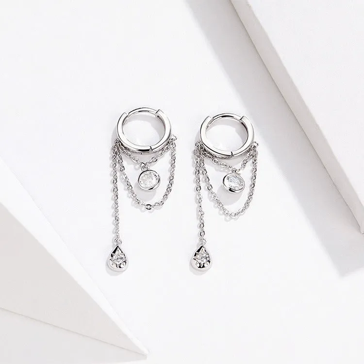 Earrings Sterling Silver Fashion Zircon Long Tassel Ear Studs