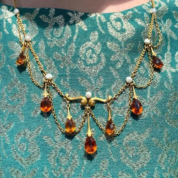 Edwardian Citrine & Pearl Necklace