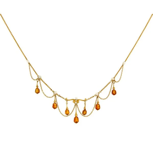 Edwardian Citrine & Pearl Necklace