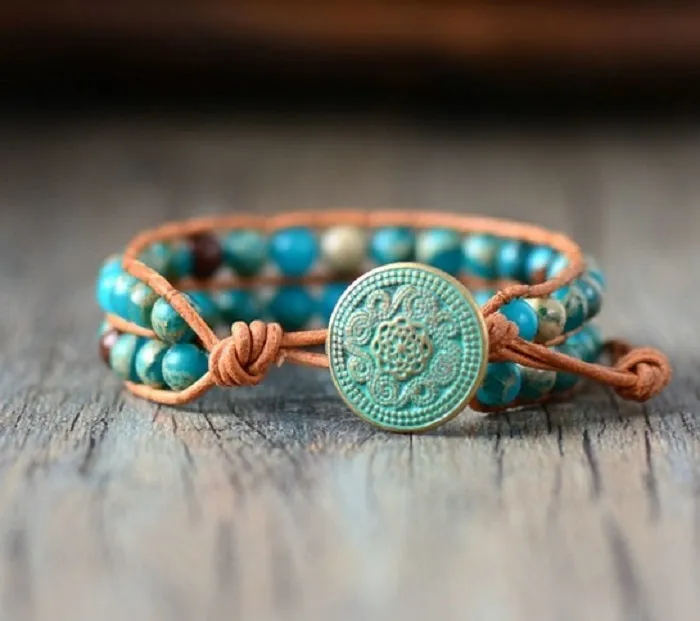 Elsa Handmade Jasper Leather Cuff Bracelet