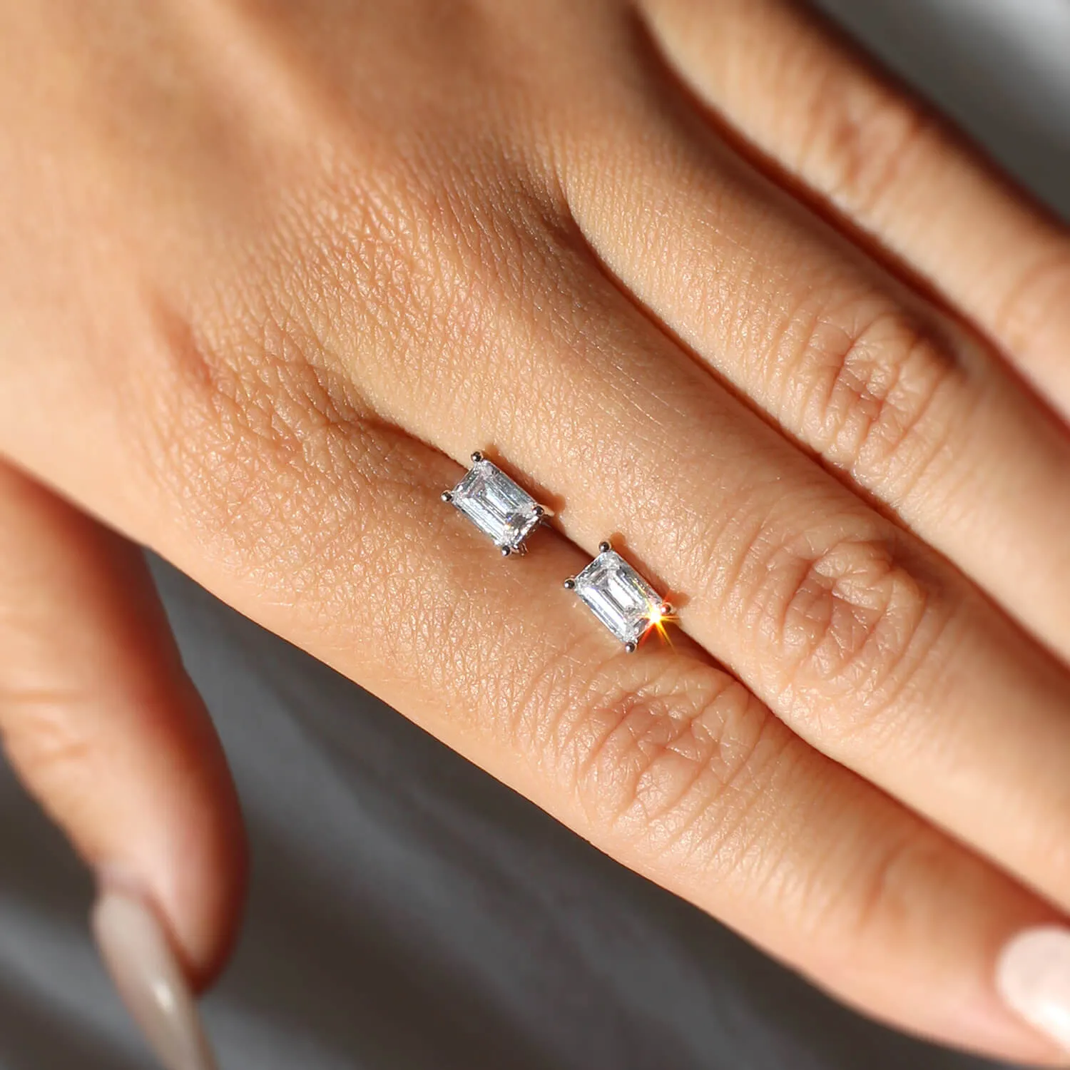 Emerald Cut Studs (Pair) - Sterling Silver