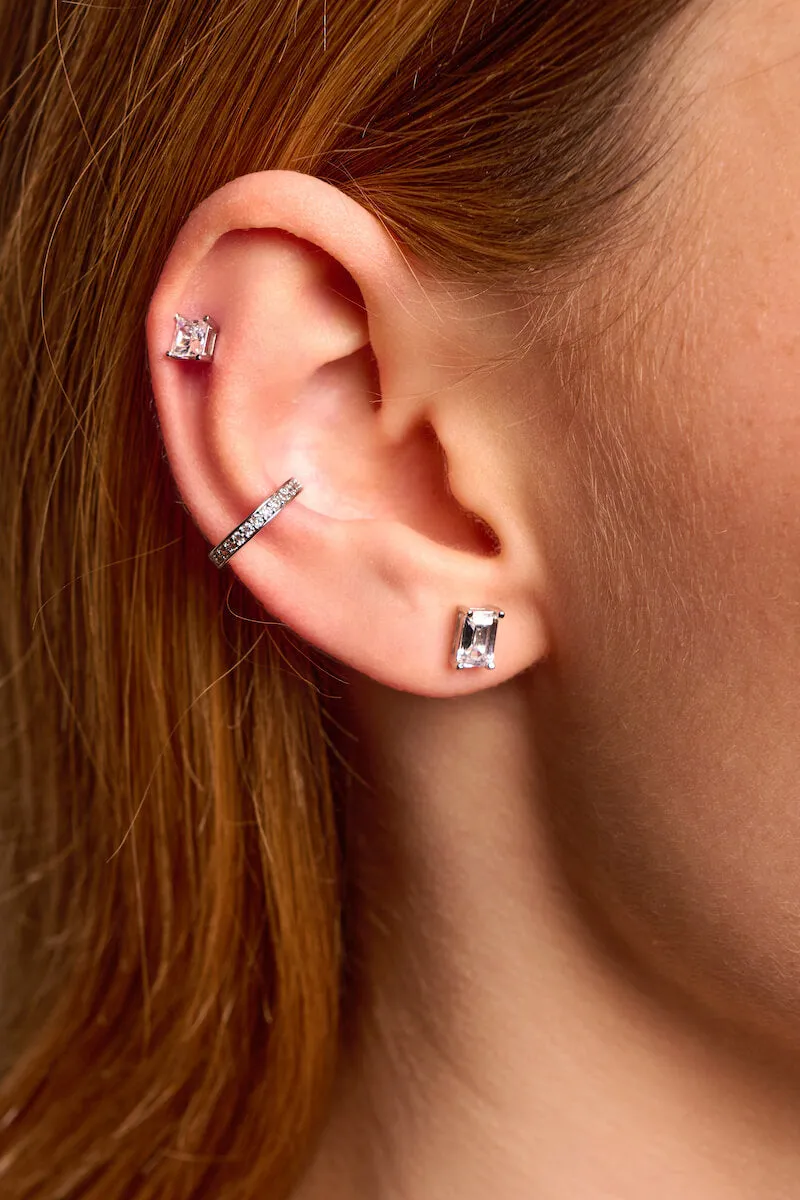 Emerald Cut Studs (Pair) - Sterling Silver