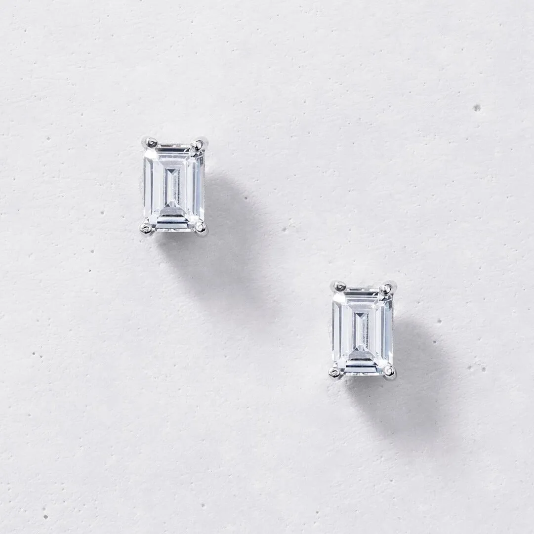 Emerald Cut Studs (Pair) - Sterling Silver