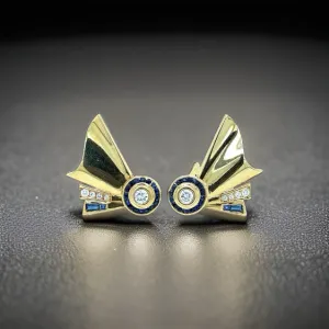 Estate French .80 cttw Diamond 1.00 cttw Sapphire Earrings 13386