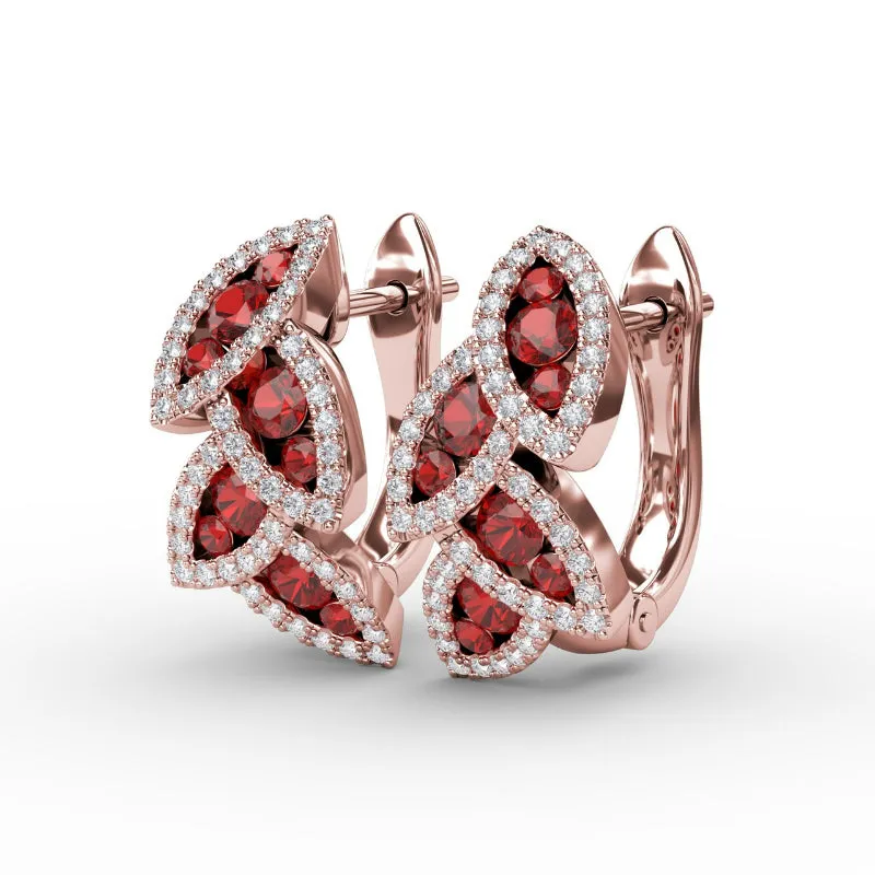 Fana Glam Galore Ruby and Diamond Leaf Earrings