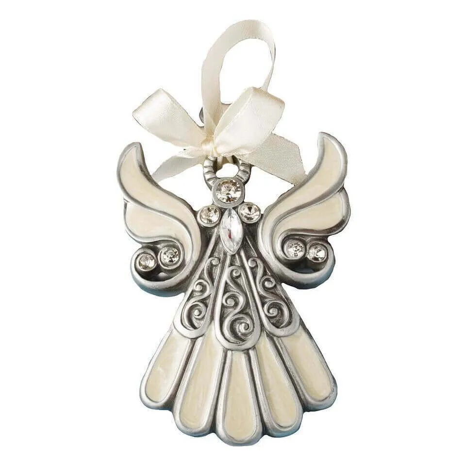 FashionCraft Shimmering Ivory-Inlaid Enamel Angel Ornament in Gift-Box