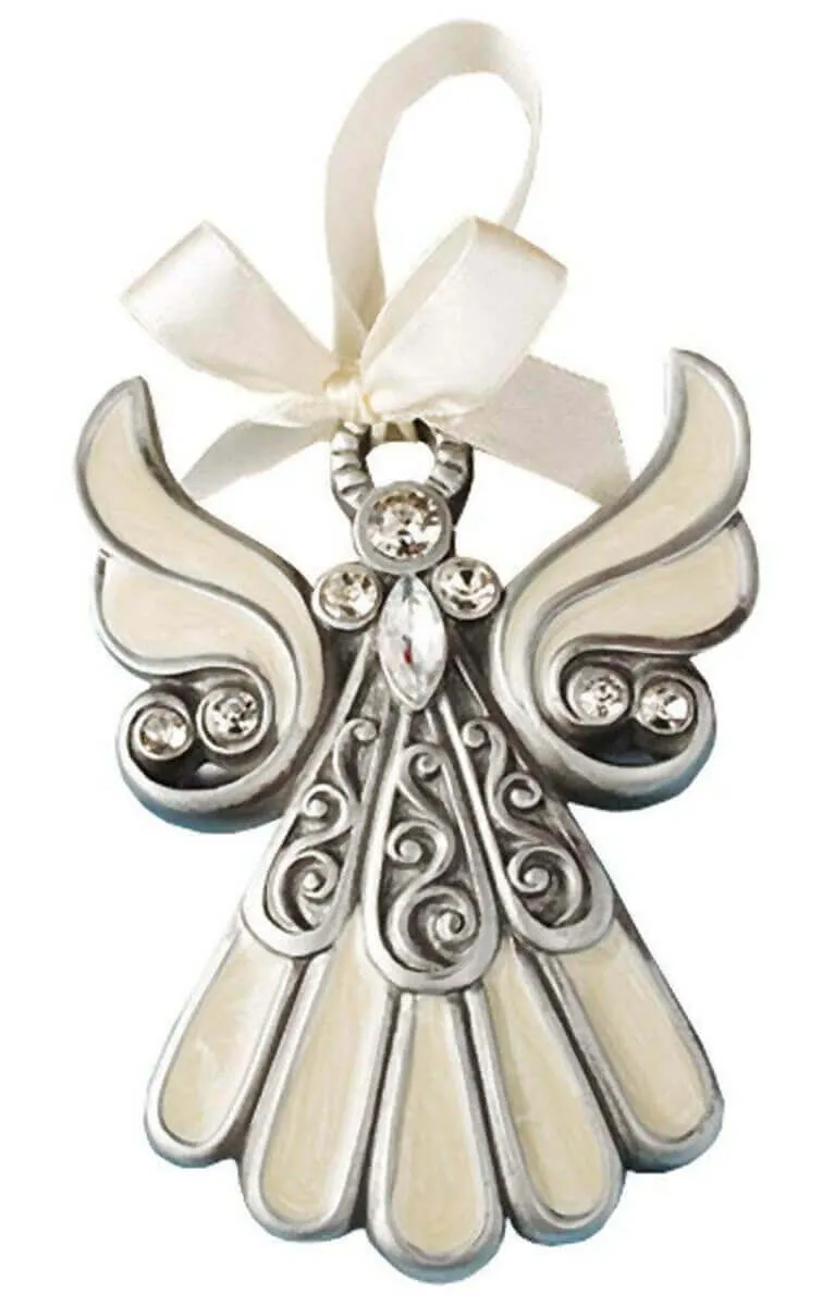 FashionCraft Shimmering Ivory-Inlaid Enamel Angel Ornament in Gift-Box