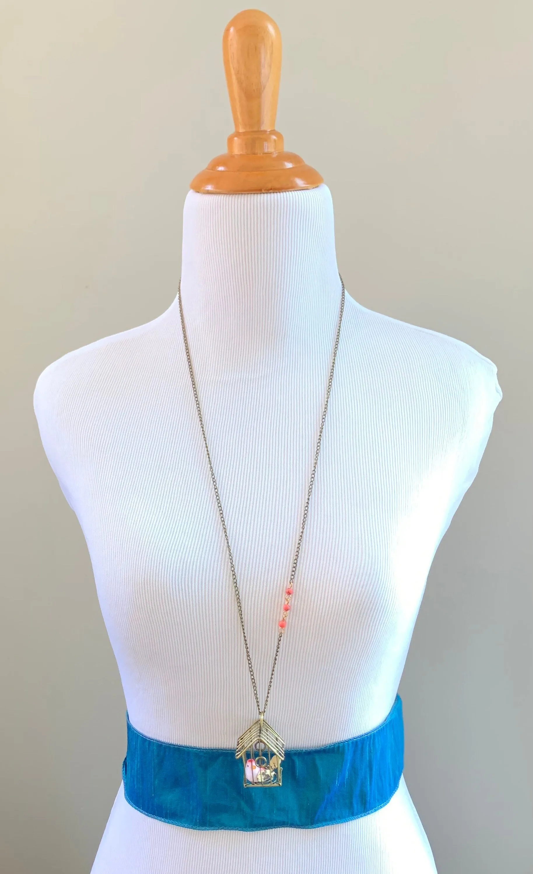 Finch In A Cage Pendant Necklace