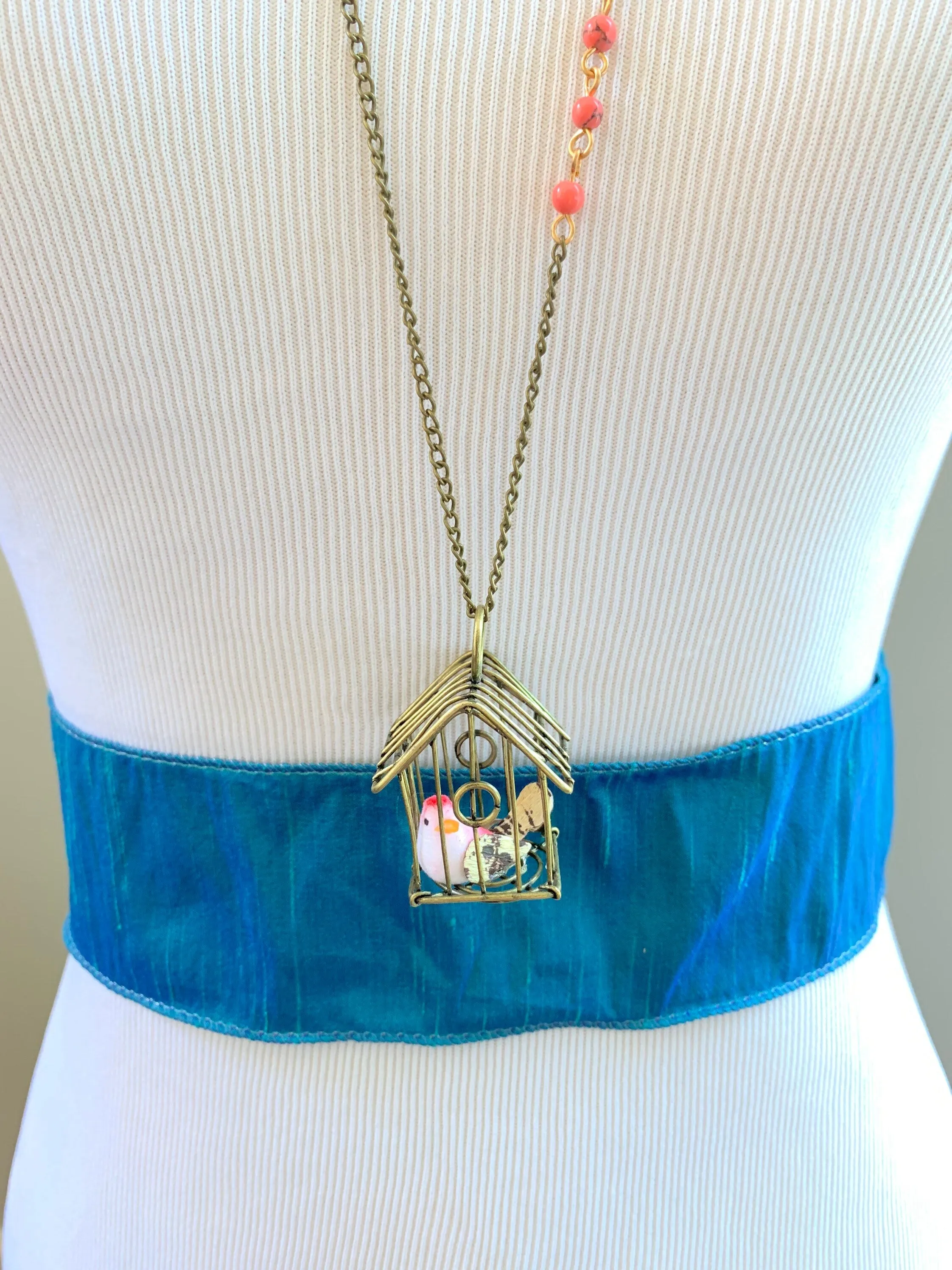Finch In A Cage Pendant Necklace