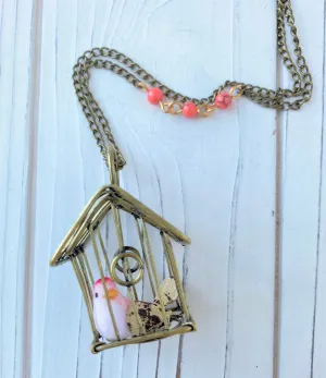 Finch In A Cage Pendant Necklace