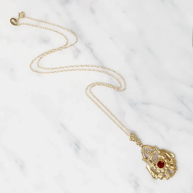 Flowery Gold Necklace with Fiery Citrine