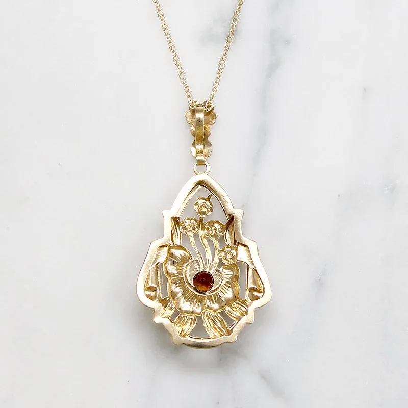 Flowery Gold Necklace with Fiery Citrine