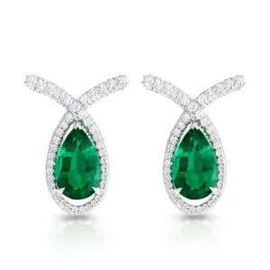 FTreasures Cotillon 18ct White Gold Emerald Diamond Pear Cut Earrings