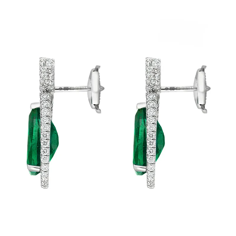 FTreasures Cotillon 18ct White Gold Emerald Diamond Pear Cut Earrings