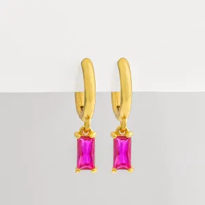 Fuchsia Zircon Drop Huggie Hoops