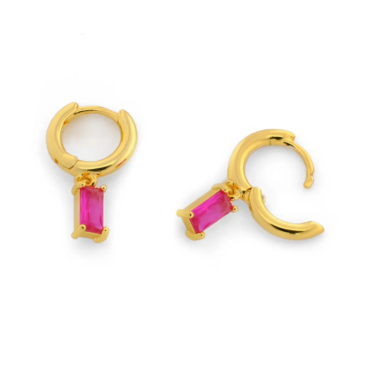 Fuchsia Zircon Drop Huggie Hoops