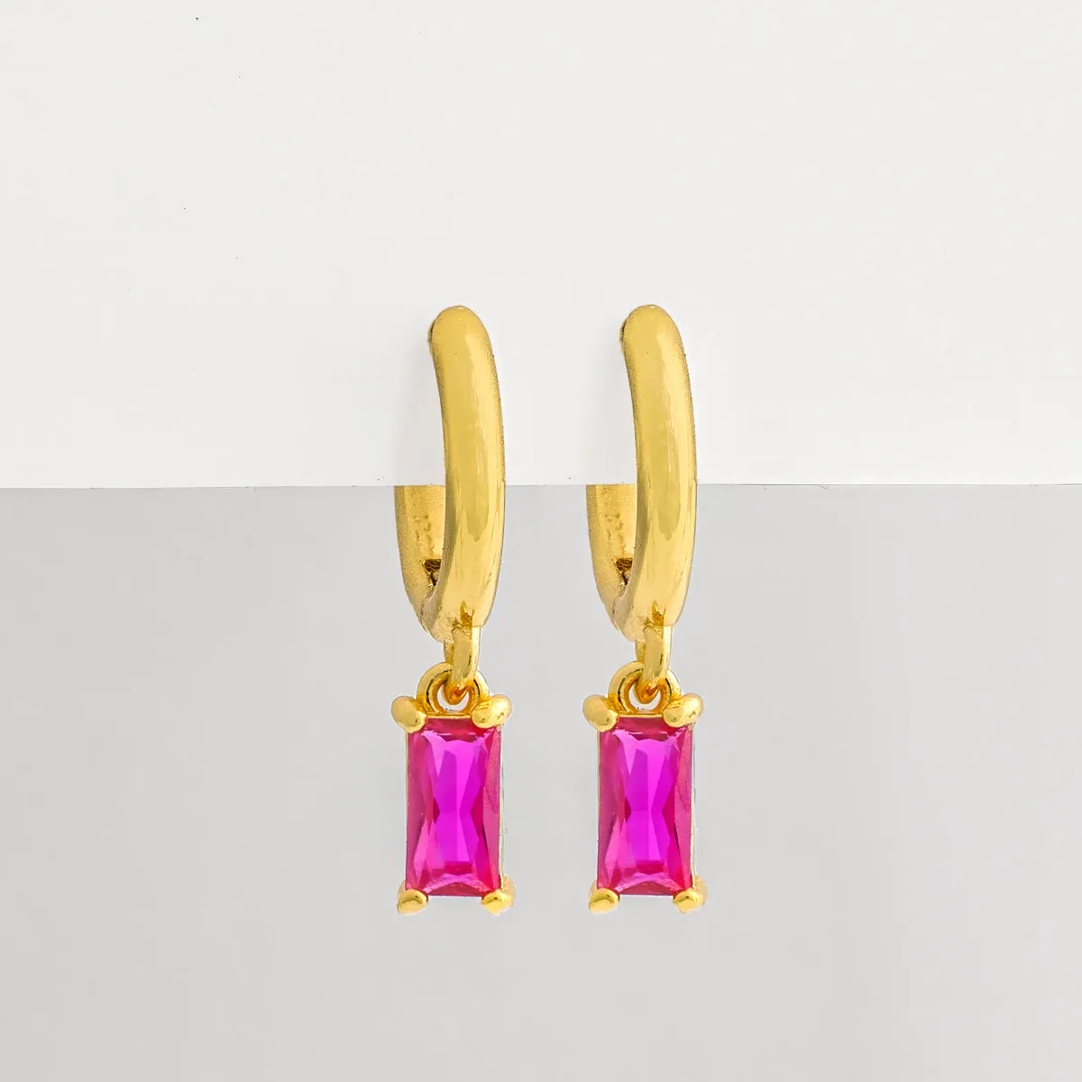 Fuchsia Zircon Drop Huggie Hoops