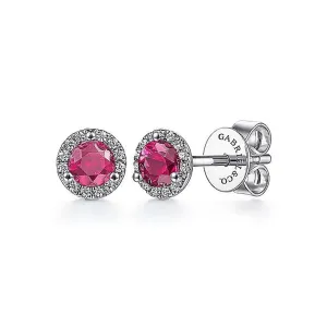 Gabriel & Co. 14k White Gold Diamond and Ruby Halo Stud Earrings