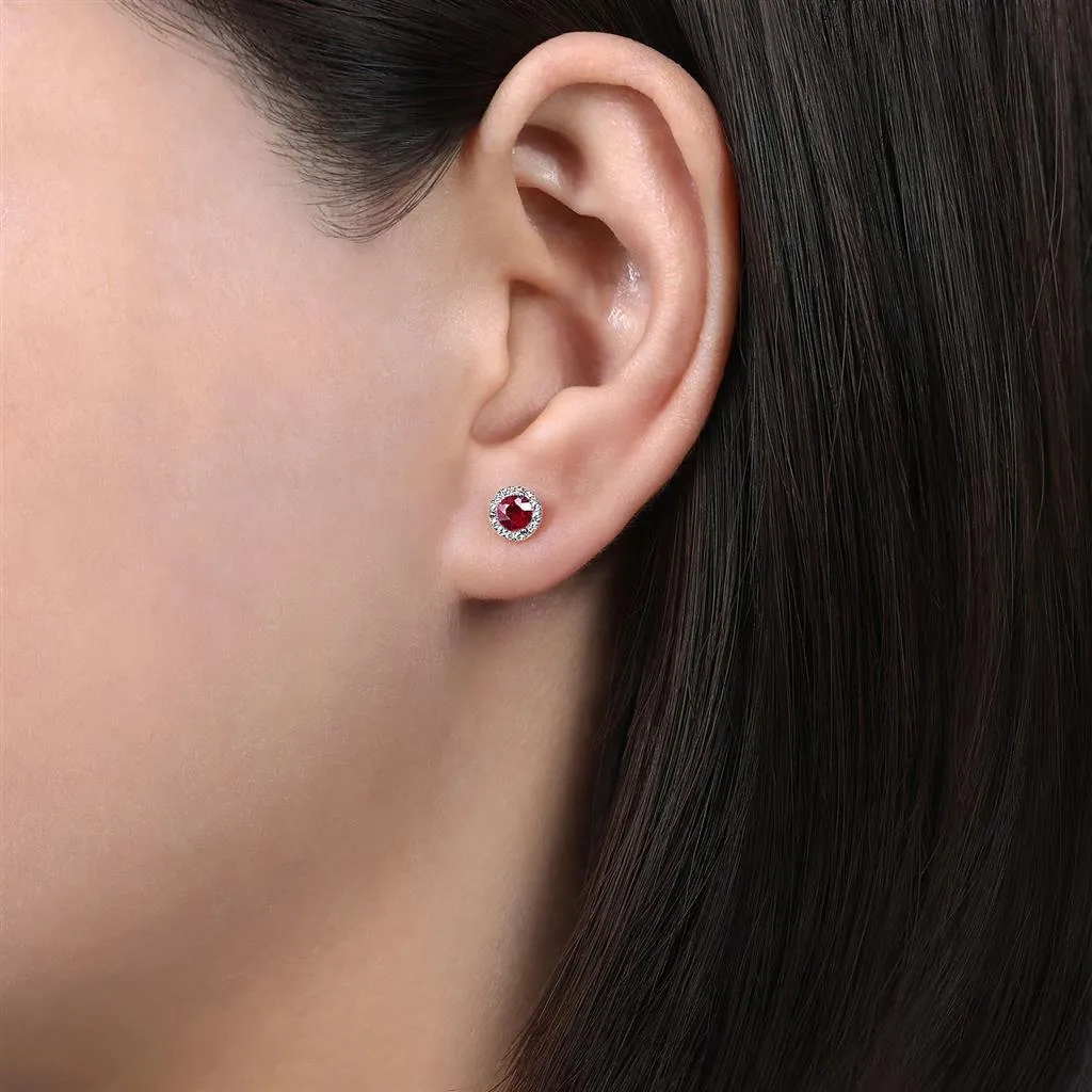 Gabriel & Co. 14k White Gold Diamond and Ruby Halo Stud Earrings