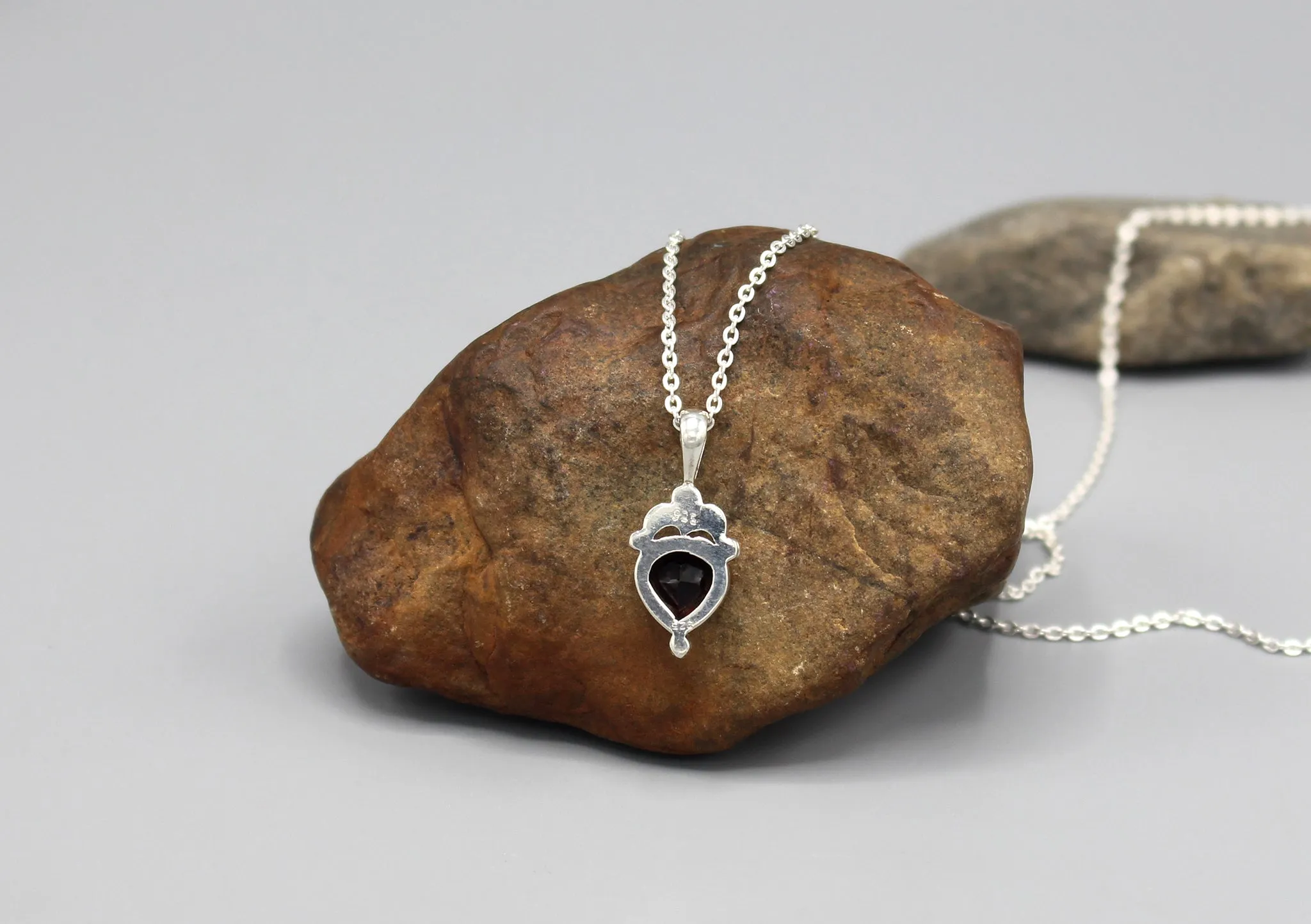 Garnet Inlaid Drop Sterling Silver Pendant