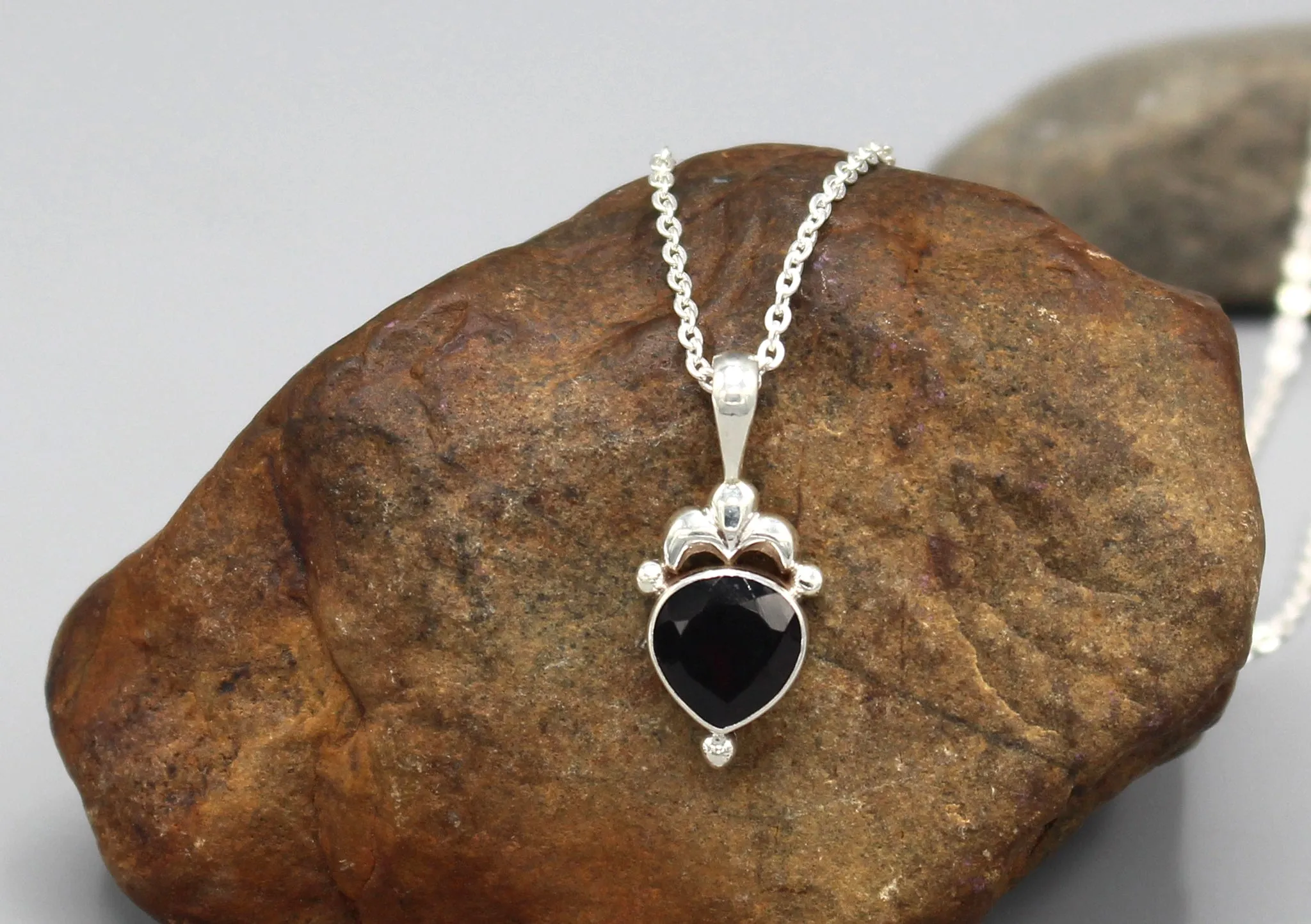 Garnet Inlaid Drop Sterling Silver Pendant