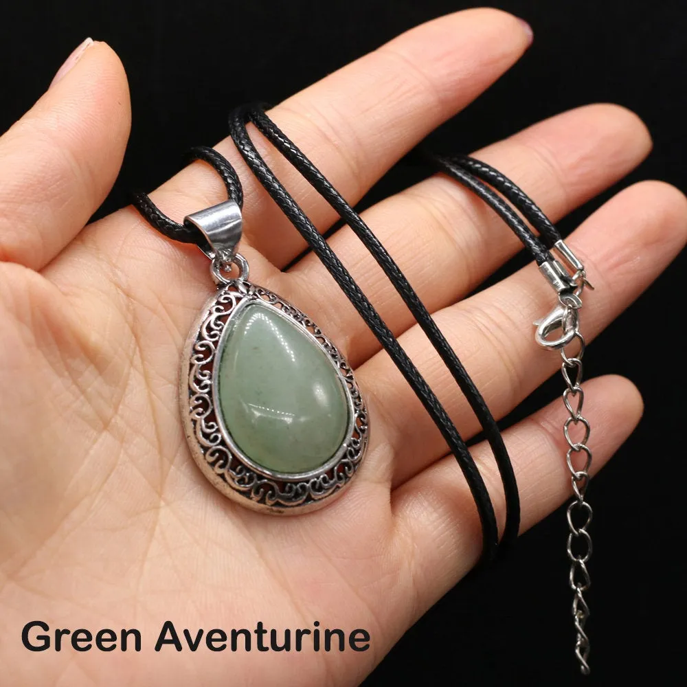 Gemstone Necklace - Crystal Stone Pendant - Aventurine - Tiger Eye - Opal - Rose Quartz - Lapis Lazuli - Malachite - Agate - Pendant