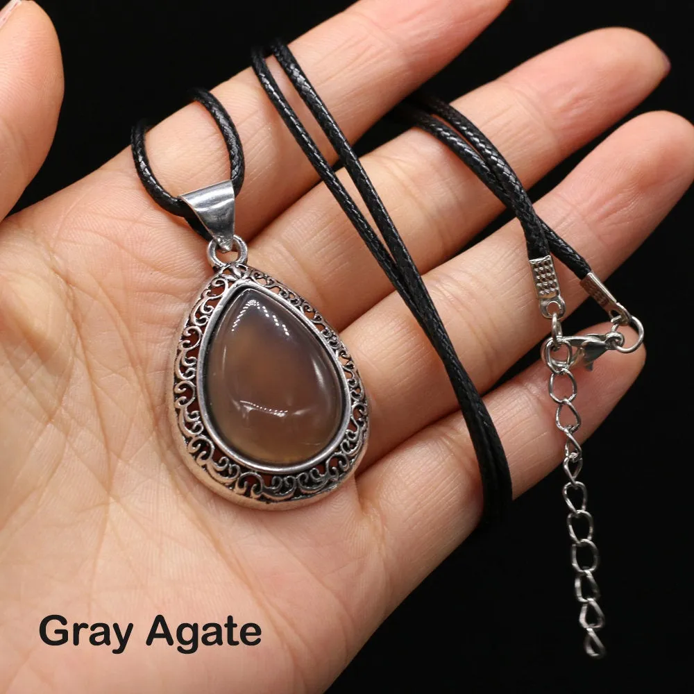 Gemstone Necklace - Crystal Stone Pendant - Aventurine - Tiger Eye - Opal - Rose Quartz - Lapis Lazuli - Malachite - Agate - Pendant