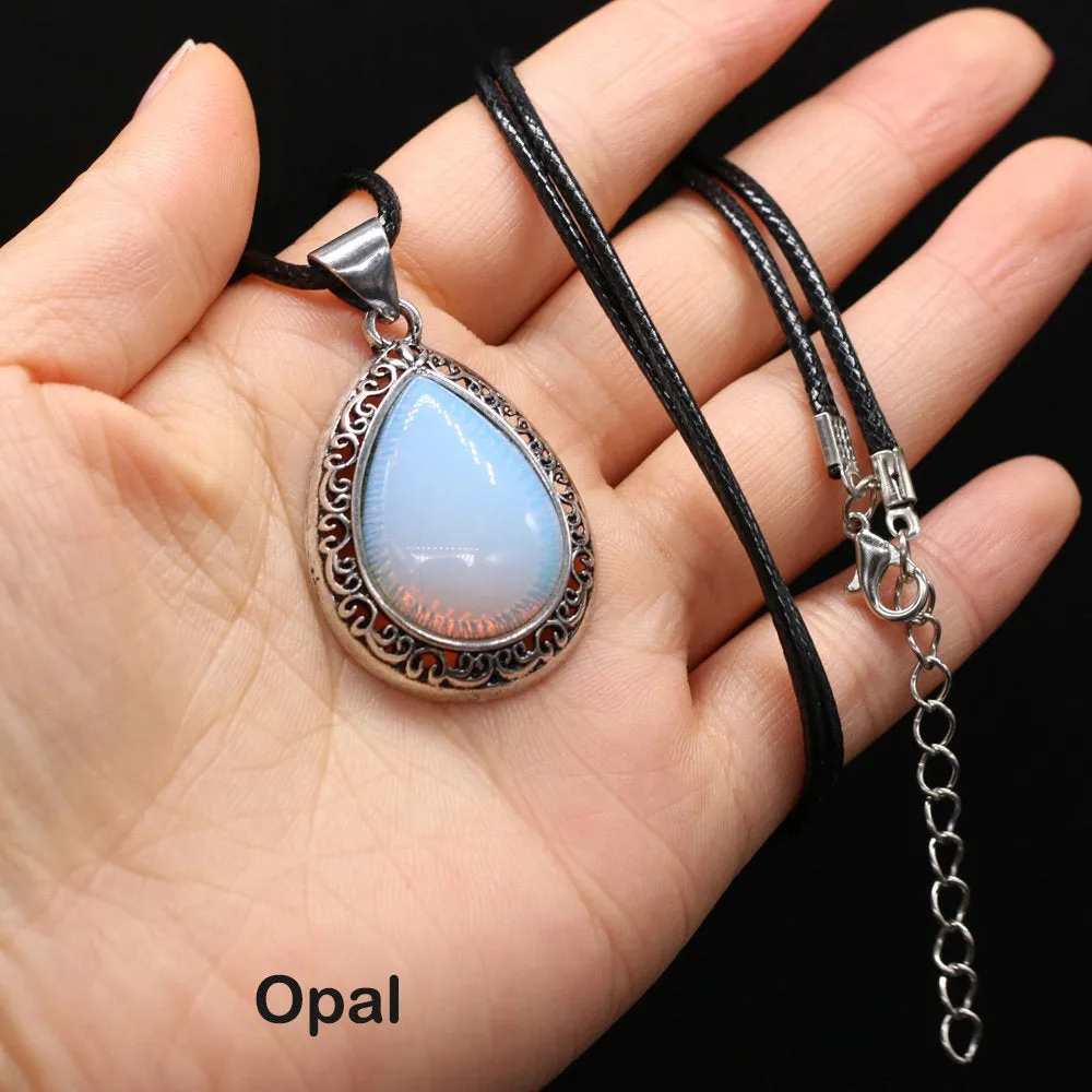 Gemstone Necklace - Crystal Stone Pendant - Aventurine - Tiger Eye - Opal - Rose Quartz - Lapis Lazuli - Malachite - Agate - Pendant