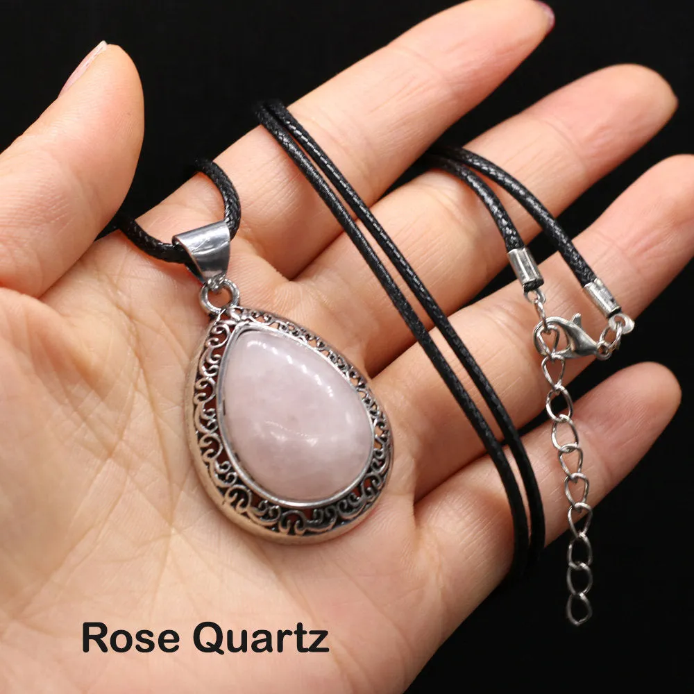 Gemstone Necklace - Crystal Stone Pendant - Aventurine - Tiger Eye - Opal - Rose Quartz - Lapis Lazuli - Malachite - Agate - Pendant