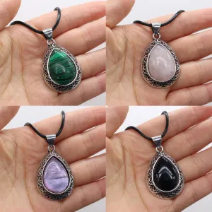 Gemstone Necklace - Crystal Stone Pendant - Aventurine - Tiger Eye - Opal - Rose Quartz - Lapis Lazuli - Malachite - Agate - Pendant