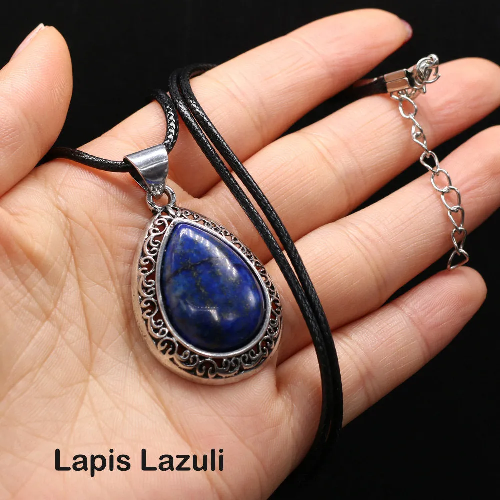 Gemstone Necklace - Crystal Stone Pendant - Aventurine - Tiger Eye - Opal - Rose Quartz - Lapis Lazuli - Malachite - Agate - Pendant