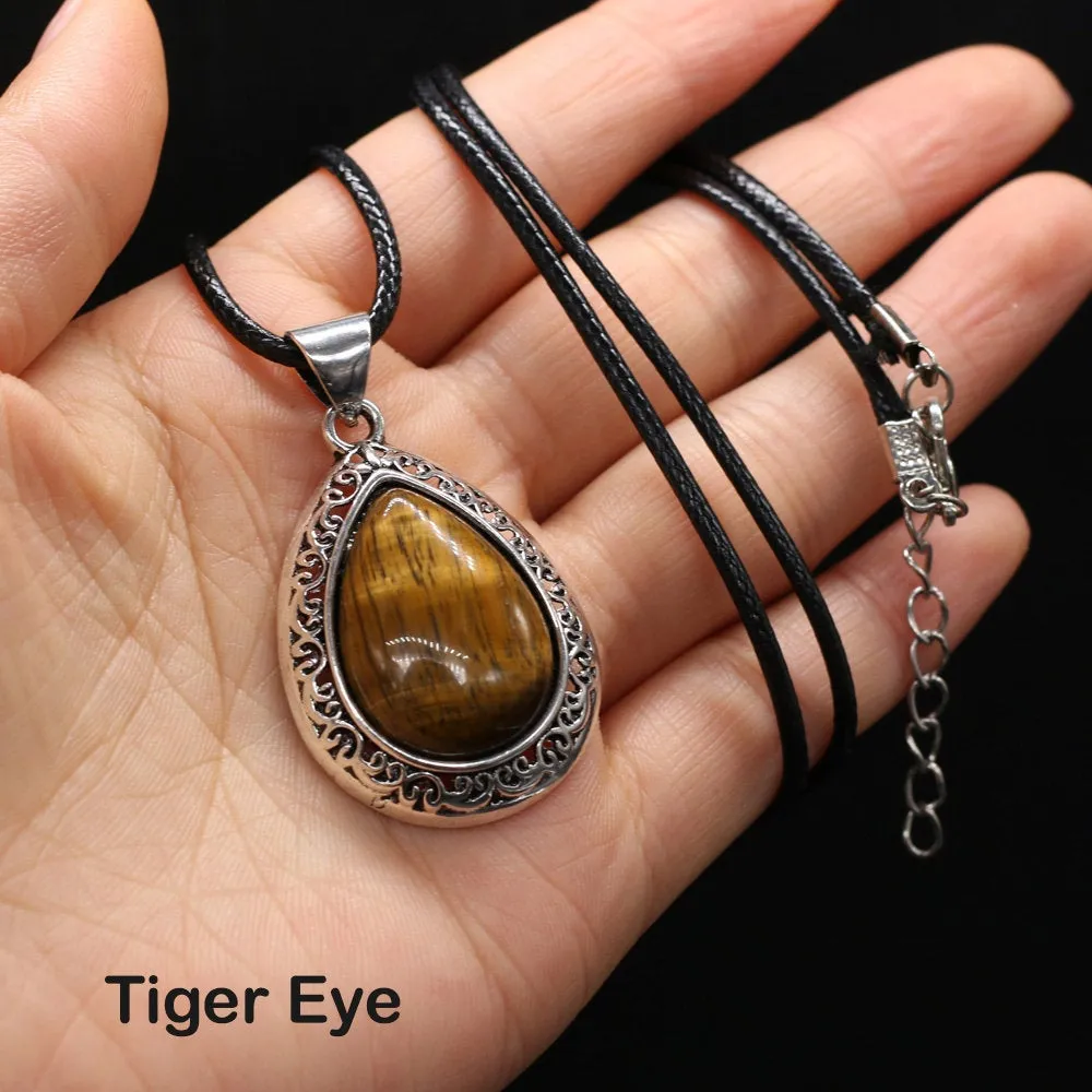 Gemstone Necklace - Crystal Stone Pendant - Aventurine - Tiger Eye - Opal - Rose Quartz - Lapis Lazuli - Malachite - Agate - Pendant