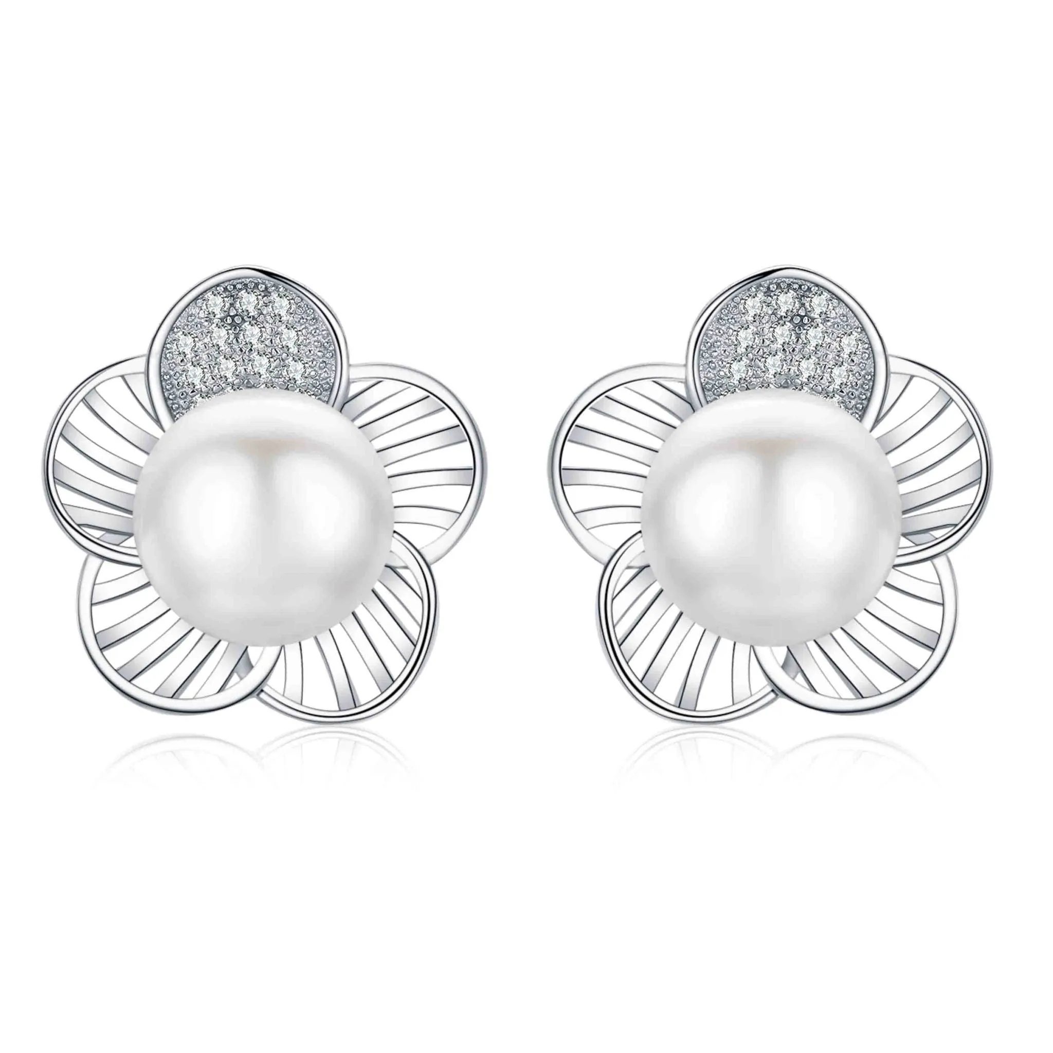 Glitter flower pearl earrings
