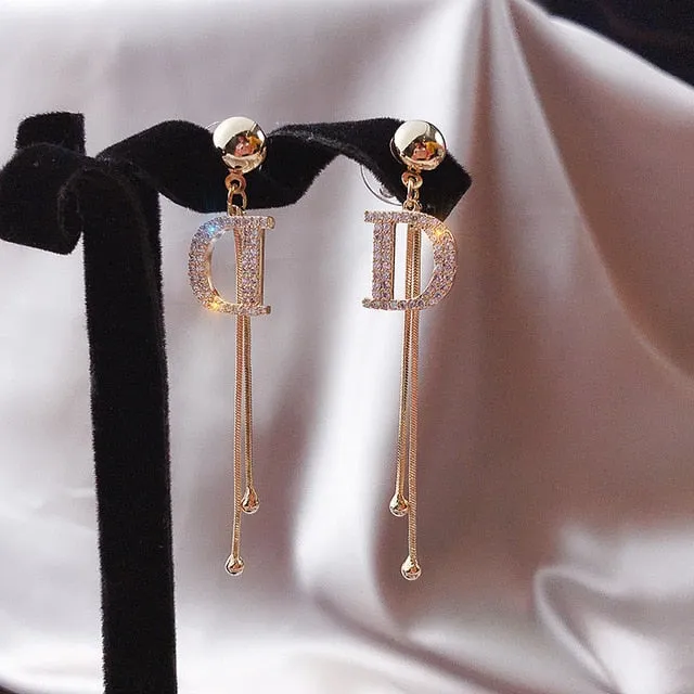 Glittering Gold Rhinestone Letter Star Drop Earrings