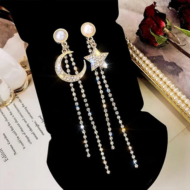 Glittering Gold Rhinestone Letter Star Drop Earrings