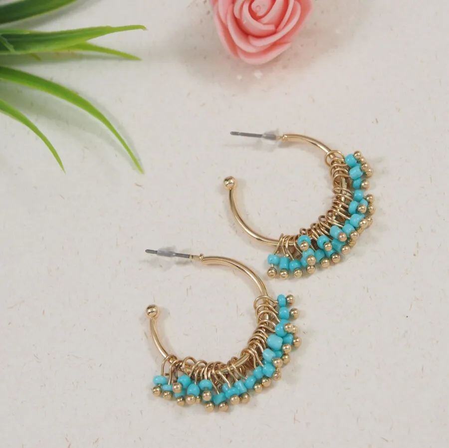 Gold Plated Turquoise Chandelier Hoops Earring
