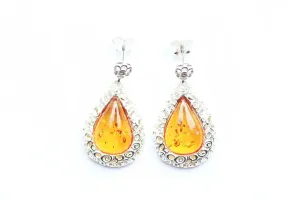 Golden Amber Pear Drop Frame Earrings - Elegant and Stylish | Sterling Silver & Baltic Amber