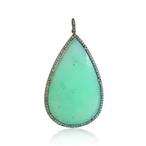 Gorgeous Chrysoprase Pave Diamond 18" Chain Pendant 925 Silver Jewelry PEMJ-1041